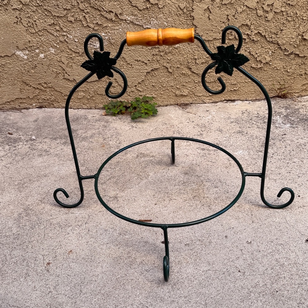 Vintage Green Metal Stand with Wooden Handle